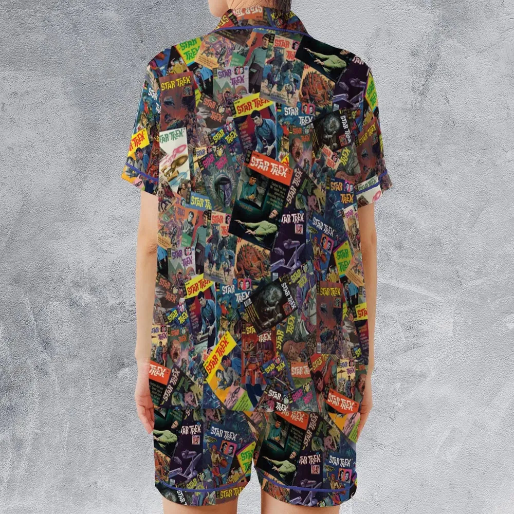 Vintage 1970s Star Trek Comic Books Collage Satin Short-Sleeve Pajamas Set - 2