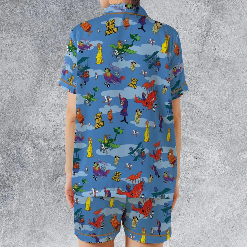 Stop That Pigeon Dastardly and Muttley in Their Flying Machines Satin Short-Sleeve Pajamas Set - 2