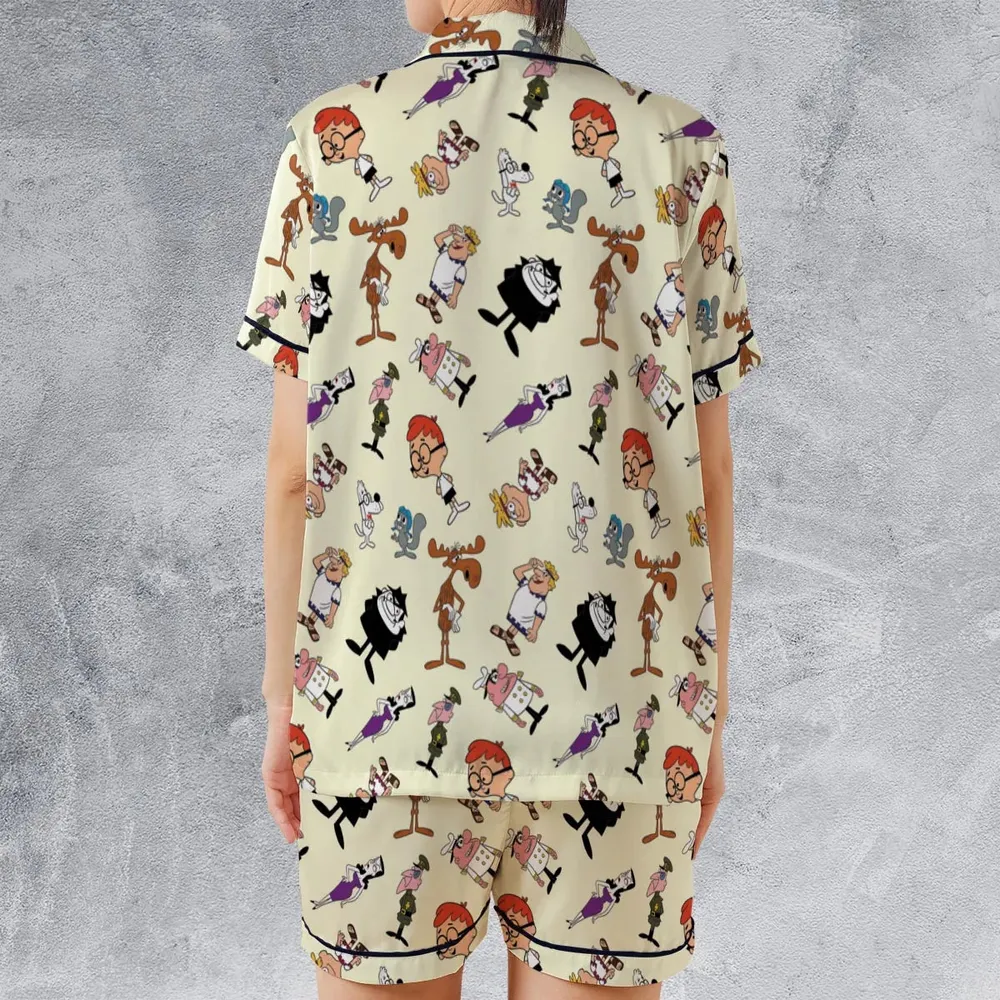 60s The Adventures Of Rocky And Bullwinkle and Friends Satin Short-Sleeve Pajamas Set - 2