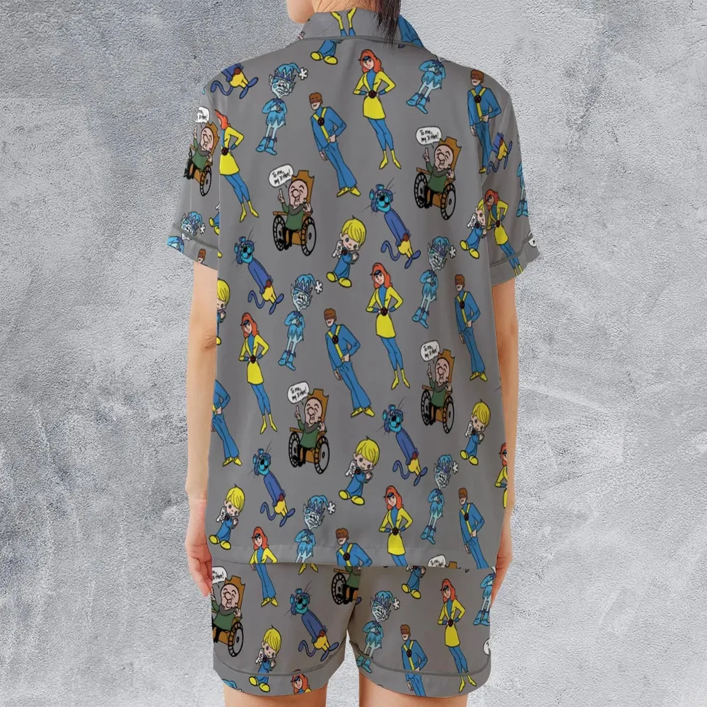 70s Saturday Morning Superhero Cartoon Satin Short-Sleeve Pajamas Set - 2