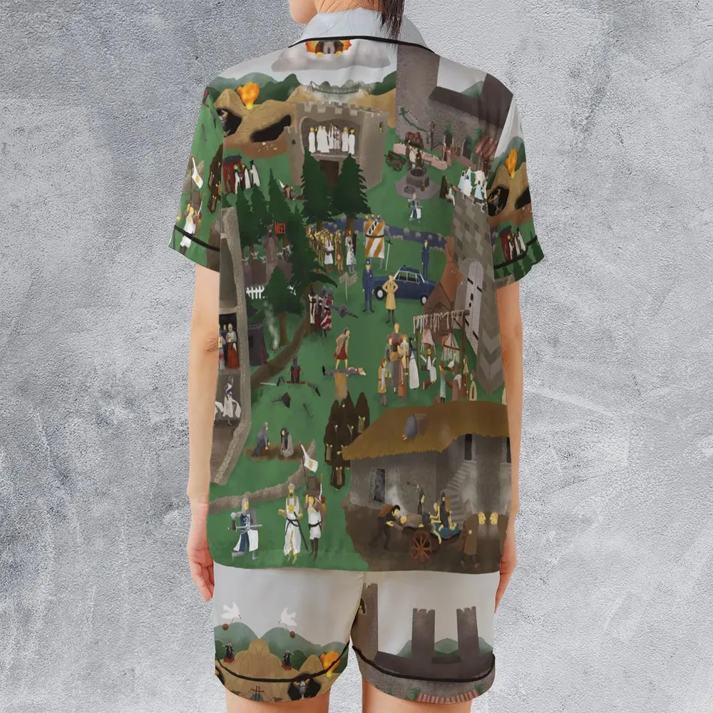 England 932 A.D Monty Python and The Holy Grail Satin Short-Sleeve Pajamas Set - 2