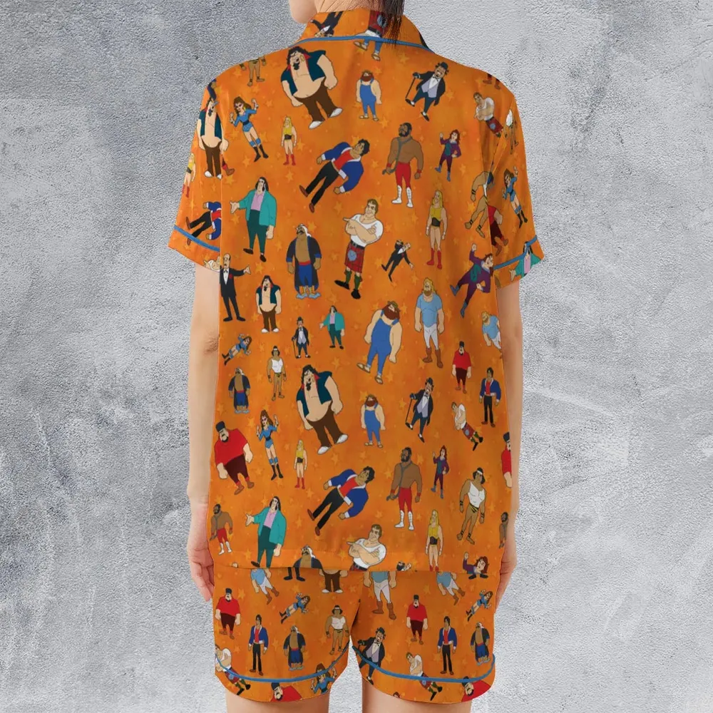 80s Hulk Rock 'n' Wrestling Characters Satin Short-Sleeve Pajamas Set - 2