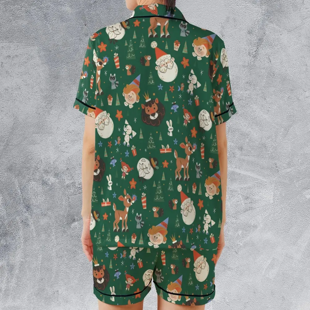 Rudolph The Red Nosed Reindeer Characters Satin Short-Sleeve Pajamas Set - 2