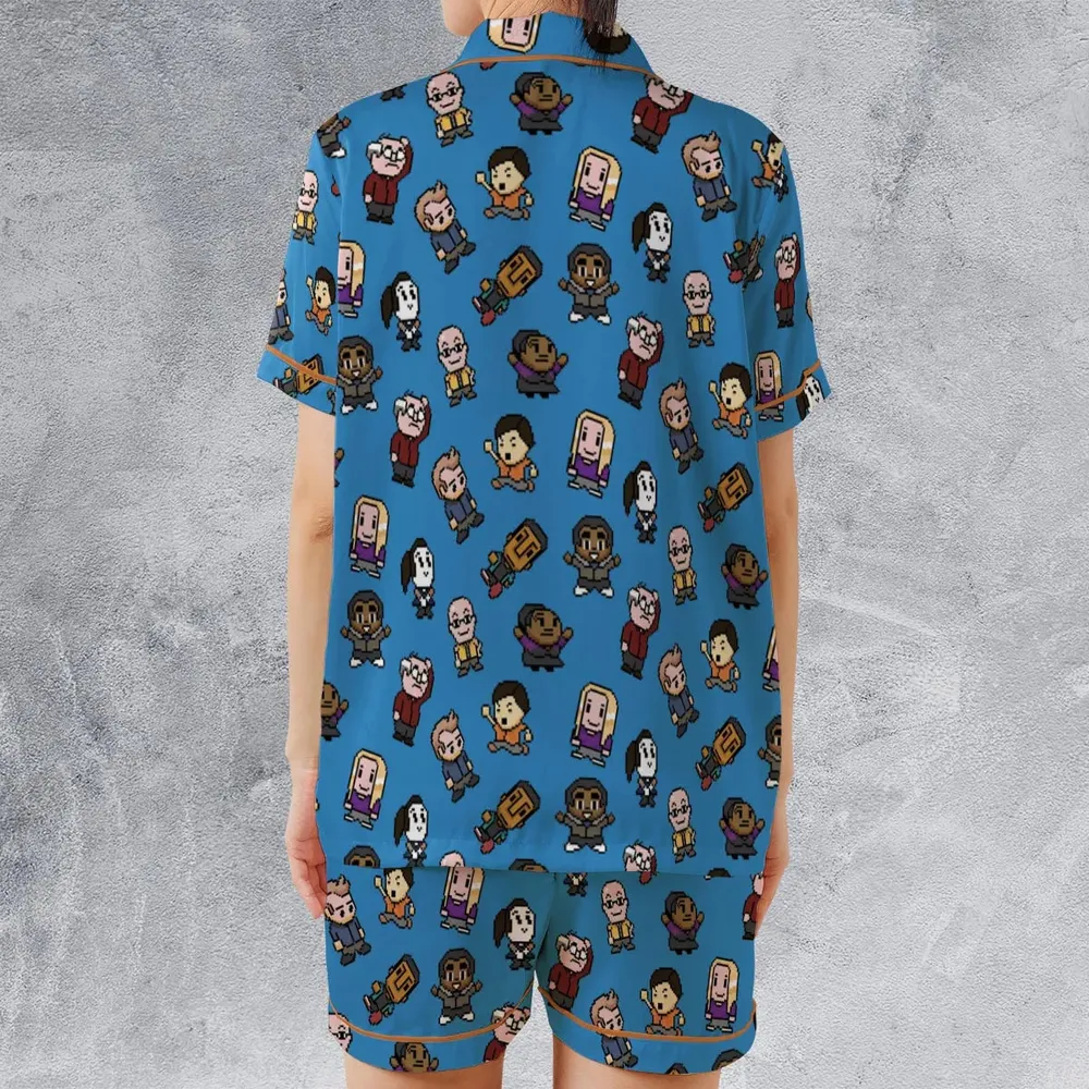 Pixel Community Satin Short-Sleeve Pajamas Set - 2
