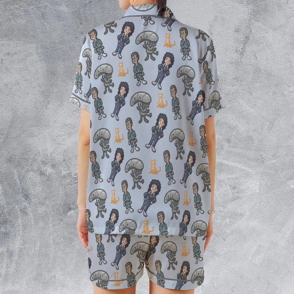 SciFi Chic Alien Satin Short-Sleeve Pajamas Set - 2