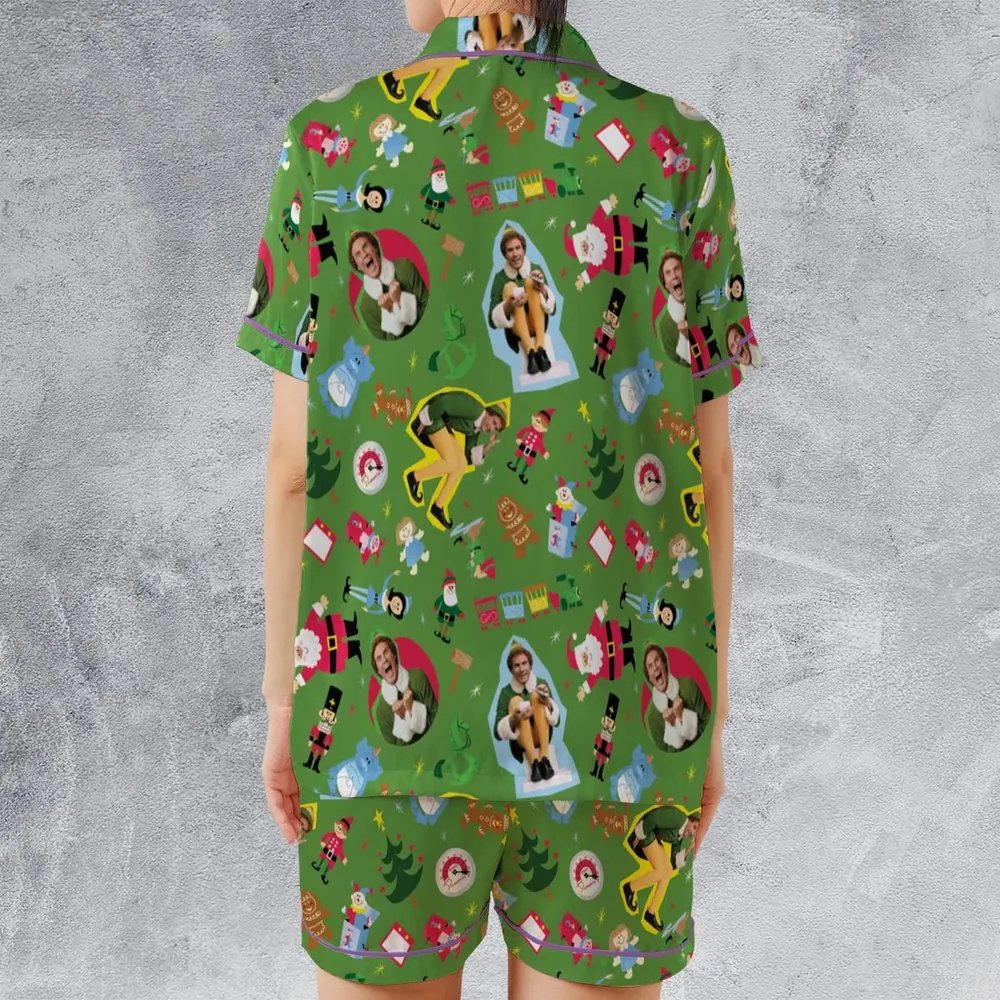 Santa Know Him Elf Satin Short-Sleeve Pajamas Set - 2