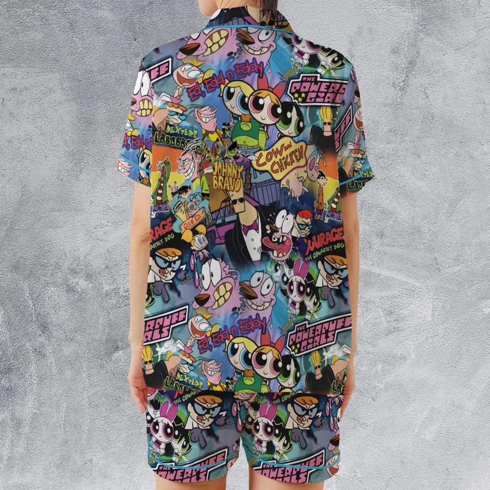 Cartoon Craze Satin Short-Sleeve Pajamas Set - 2
