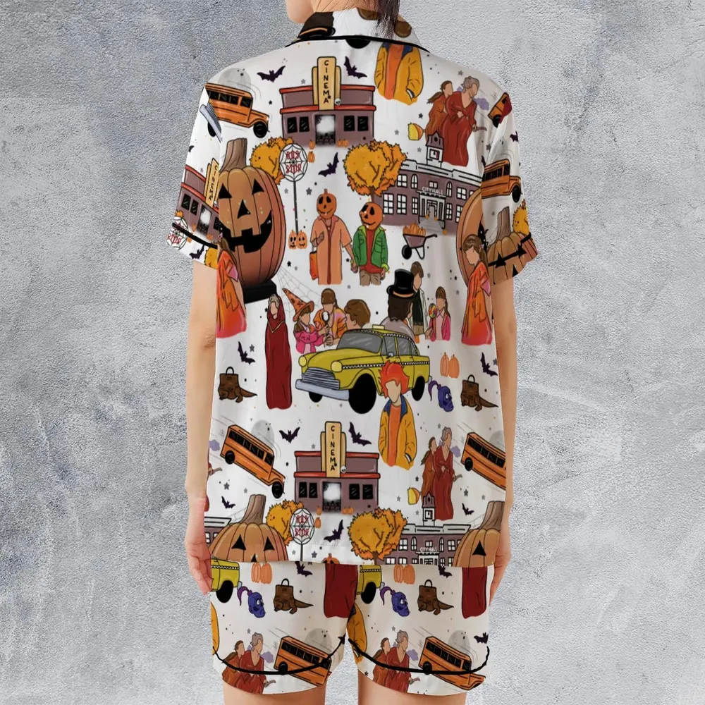 Fall Season Halloweentown Satin Short-Sleeve Pajamas Set - 2