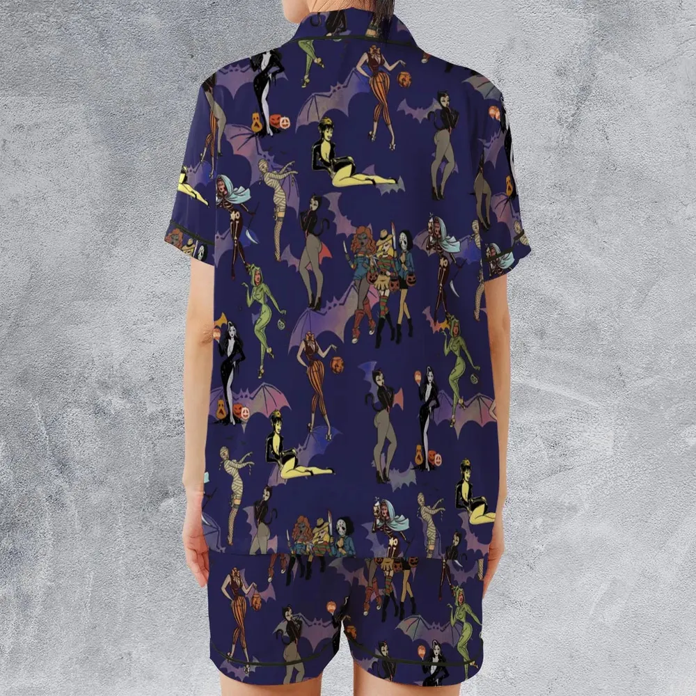 Horror Pin Up Girls Satin Short-Sleeve Pajamas Set - 2