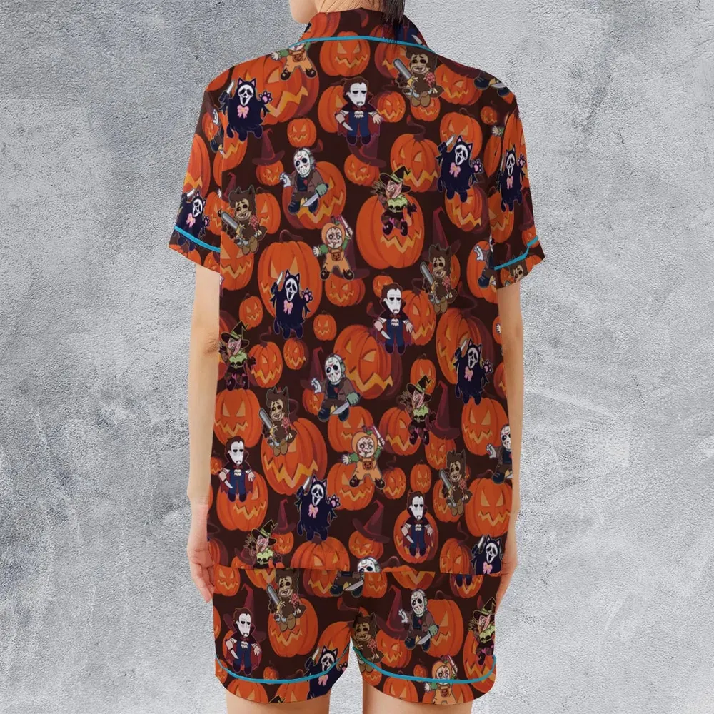 Halloween Slasher Satin Short-Sleeve Pajamas Set - 2