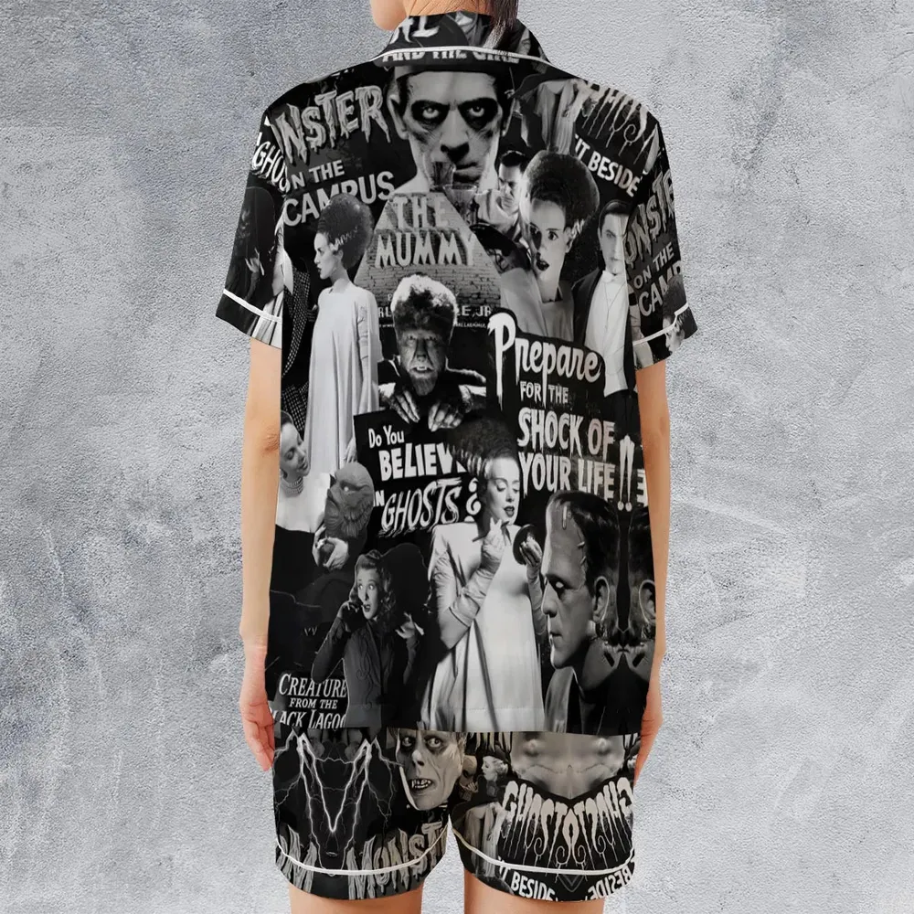 Universal Monsters Pattern Satin Short-Sleeve Pajamas Set - 2