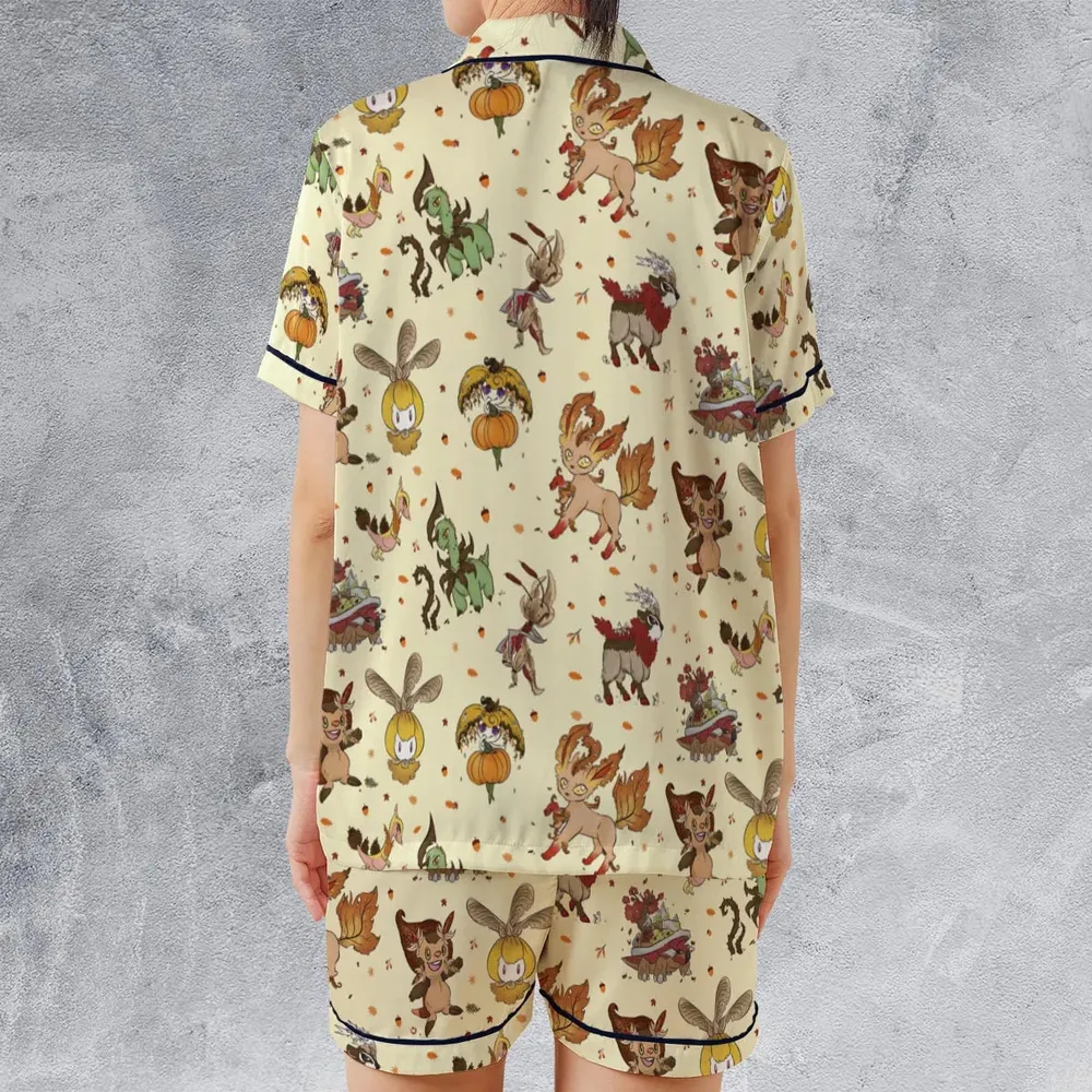 Autumn Vibes Pokemon Pattern Satin Short-Sleeve Pajamas Set - 2
