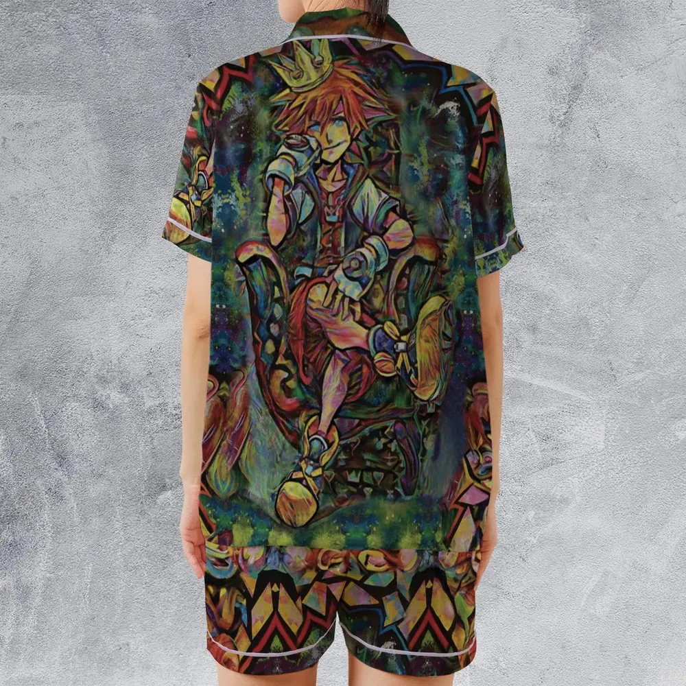 Trippy Sora Kingdom Hearts Satin Short-Sleeve Pajamas Set - 2