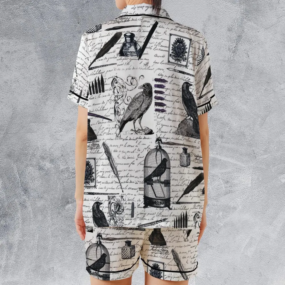 Nevermore The Raven Edgar Allan Poe Satin Short-Sleeve Pajamas Set - 2