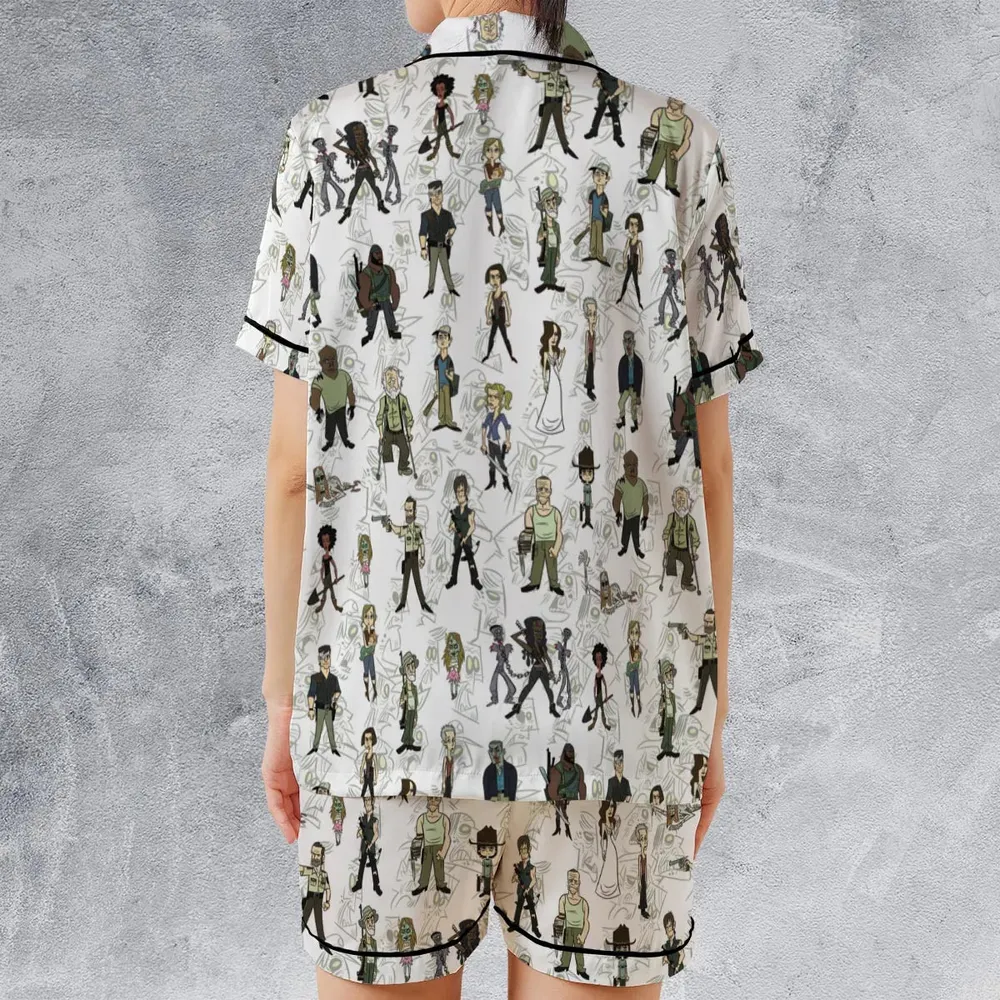 The Walking Dead Characters as Cartoons Satin Short-Sleeve Pajamas Set - 2
