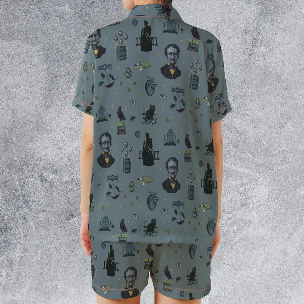 The Dark Themed Edgar Allan Poe Satin Short-Sleeve Pajamas Set - 2