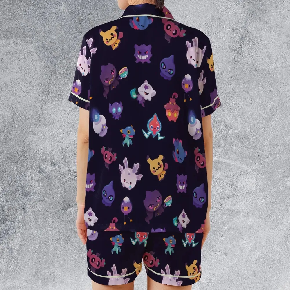 Cute Ghost Type Satin Short-Sleeve Pajamas Set - 2