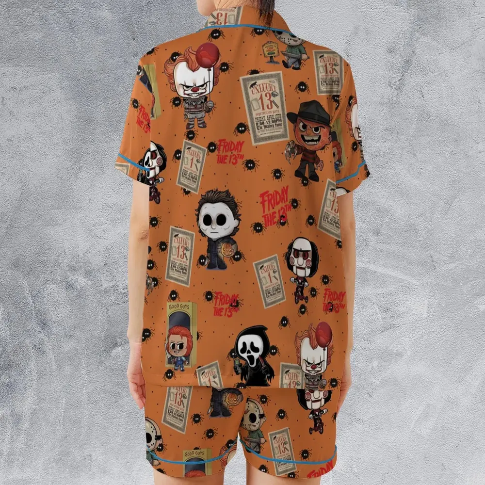 Chibi Horror Characters Satin Short-Sleeve Pajamas Set - 2