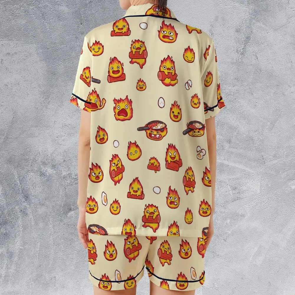 Calcifer Howl’s Moving Castle Satin Short-Sleeve Pajamas Set - 2
