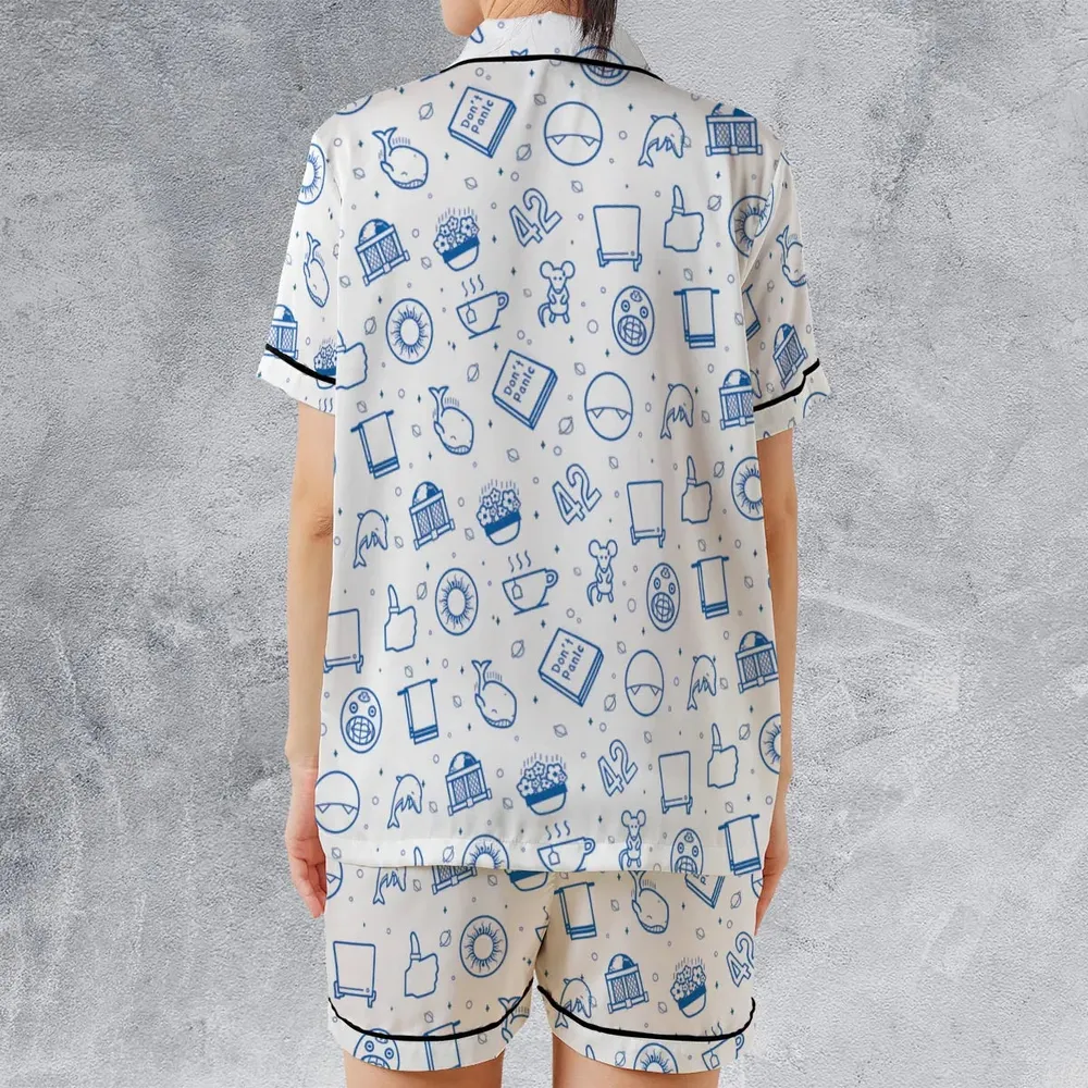 Don't Panic Life 42 The Hitchhiker's Guide to the Galaxy Satin Short-Sleeve Pajamas Set - 2