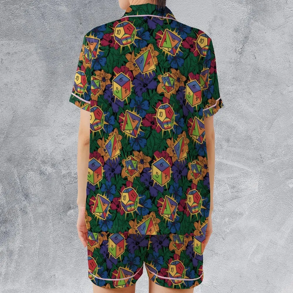 Tropical Dice DnD Satin Short-Sleeve Pajamas Set - 2