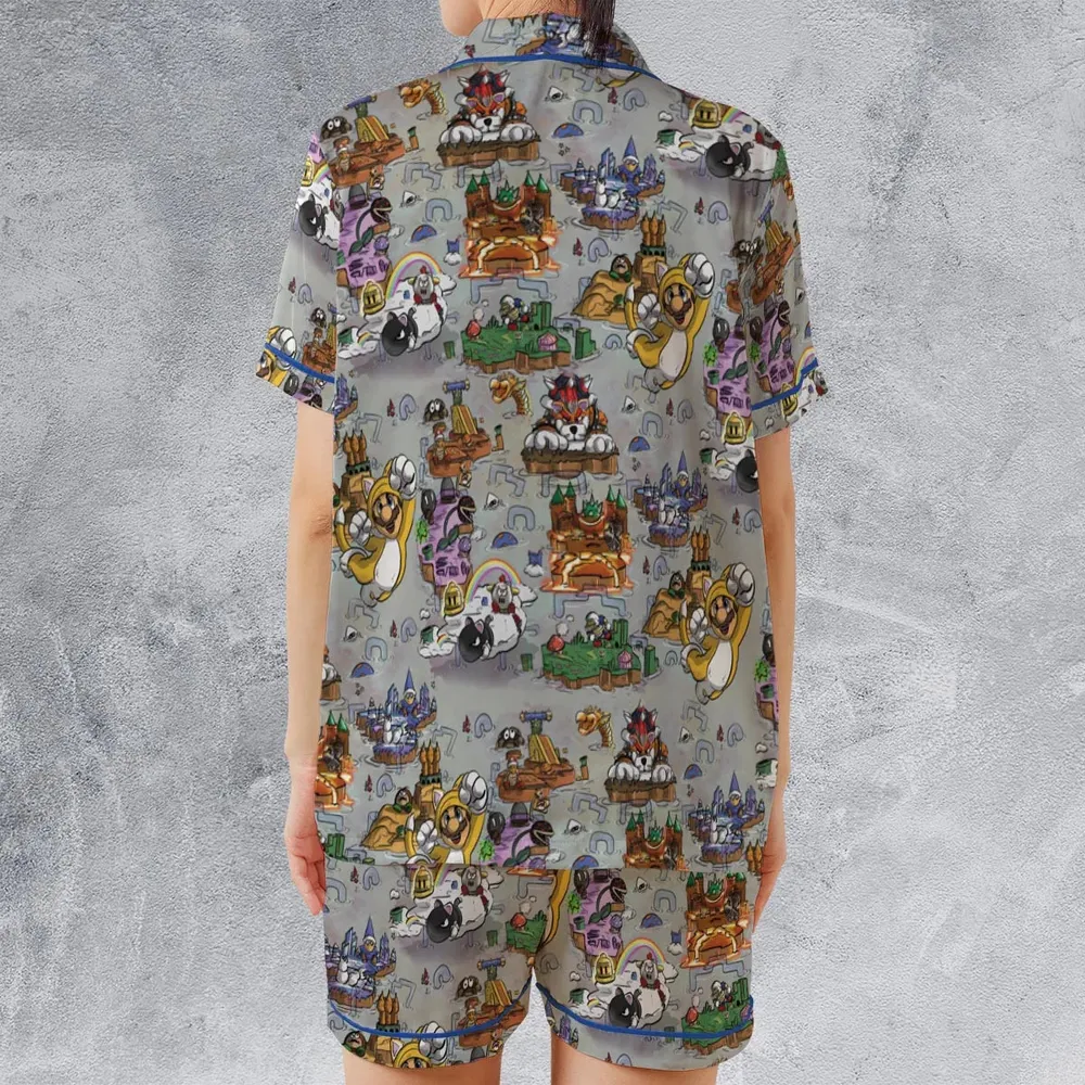 Mushroom World Super Mario Worlds Satin Short-Sleeve Pajamas Set - 2