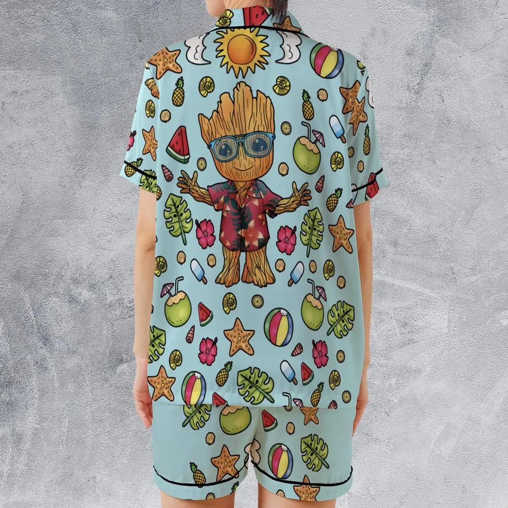 Summer Galaxy Groot Satin Short-Sleeve Pajamas Set - 2