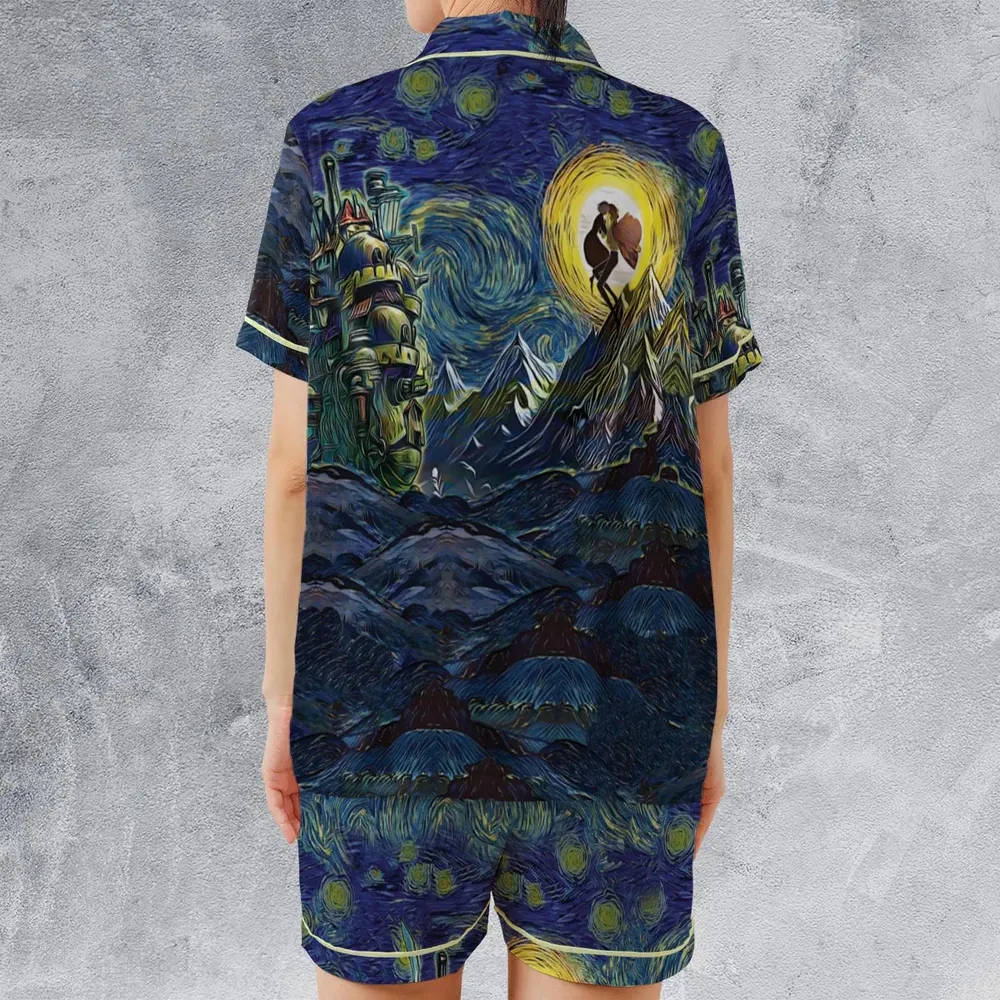 Howl’s Moving Castle Starry Night Satin Short-Sleeve Pajamas Set - 2
