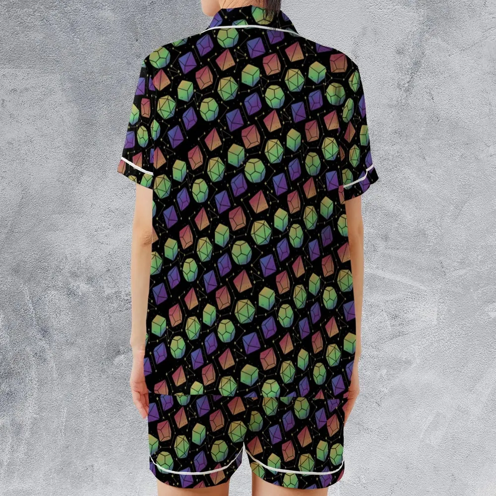 Rainbow Galaxy DnD Satin Short-Sleeve Pajamas Set - 2