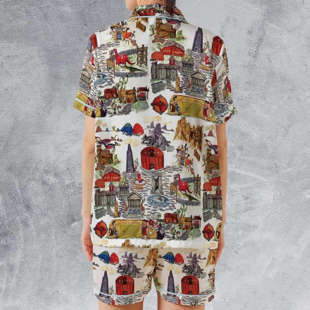 History Of Bedrock Flintstones Satin Short-Sleeve Pajamas Set - 2