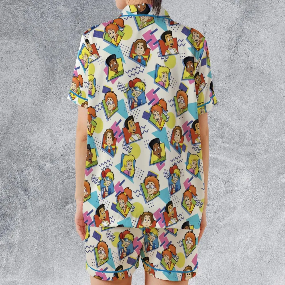 90s Pattern and Kids Club Satin Short-Sleeve Pajamas Set - 2