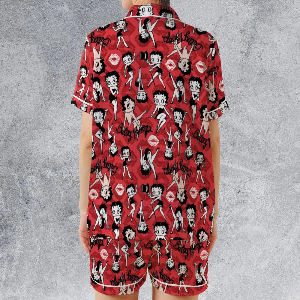 Betty Boop Singer Cartoon Sexy Satin Short-Sleeve Pajamas Set - 2