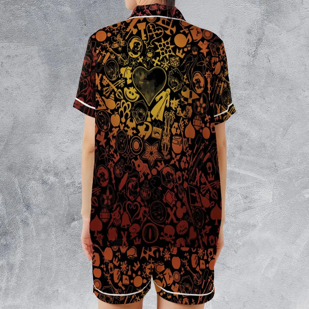 Red Key Heart Kingdom Hearts Satin Short-Sleeve Pajamas Set - 2