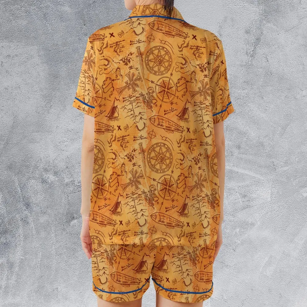 Vintage Adventure Map Indiana Jones Satin Short-Sleeve Pajamas Set - 2