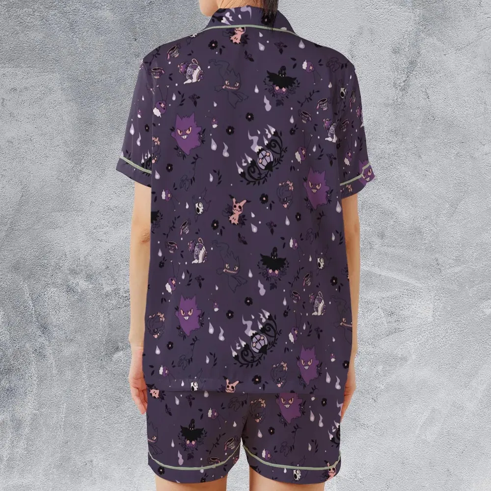Pokemon Ghost-typen Gengar Banette Litwick Mismagius Satin Short-Sleeve Pajamas Set - 2