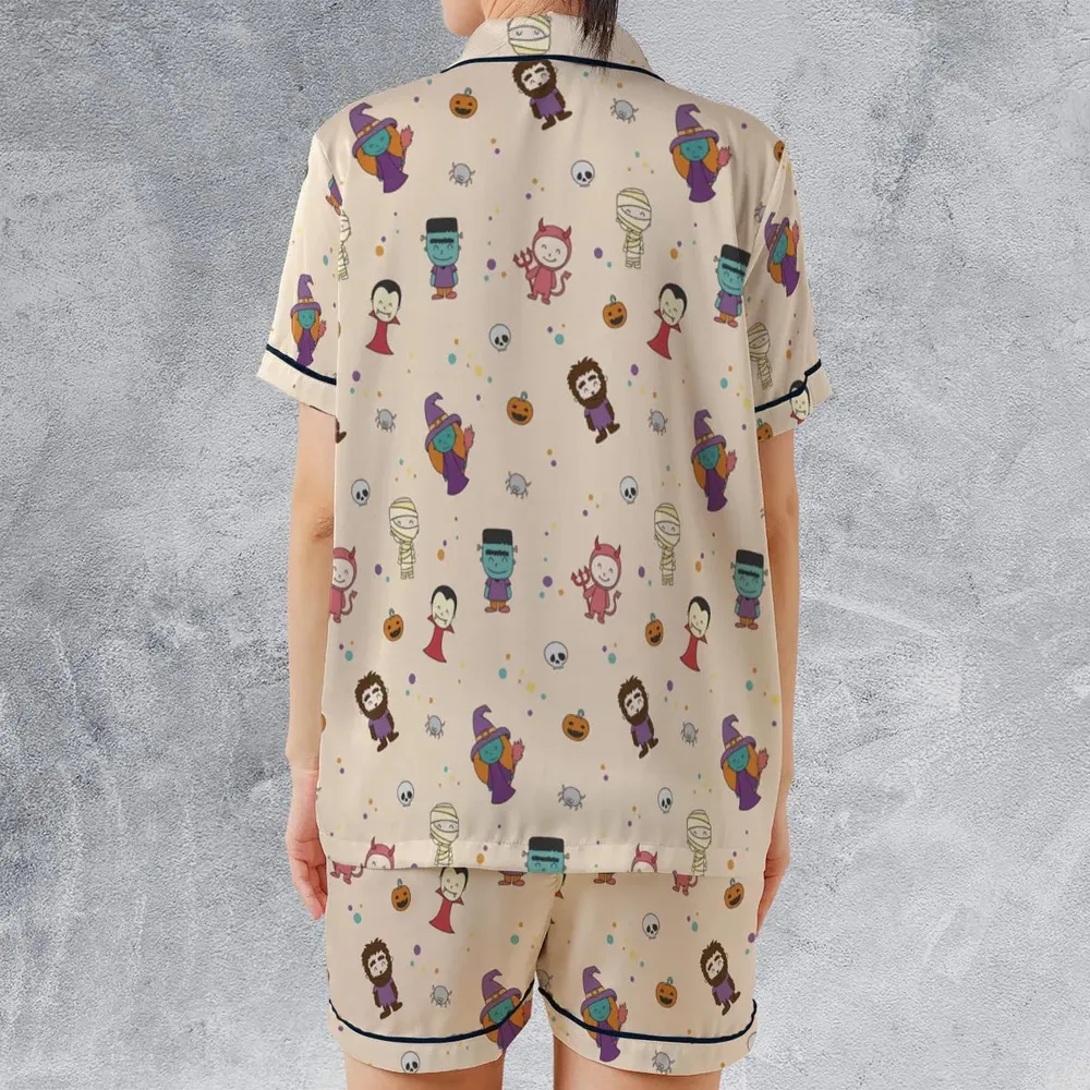 Cute Halloween Characters Pattern Satin Short-Sleeve Pajamas Set - 2
