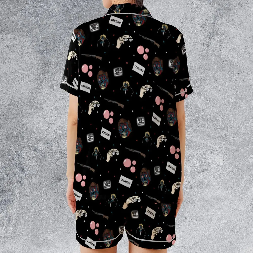 Consume They Live Patterns Satin Short-Sleeve Pajamas Set - 2