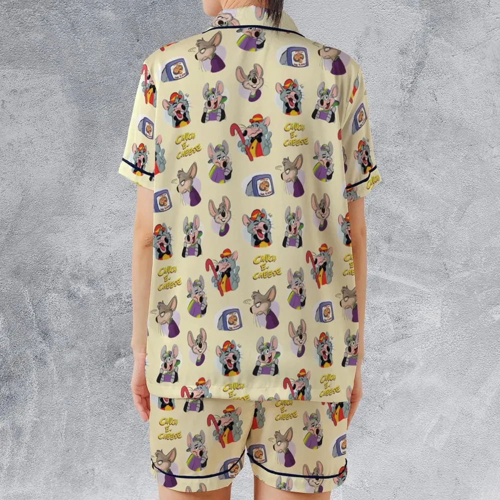 Chuck E. Cheese Pattern Satin Short-Sleeve Pajamas Set - 2