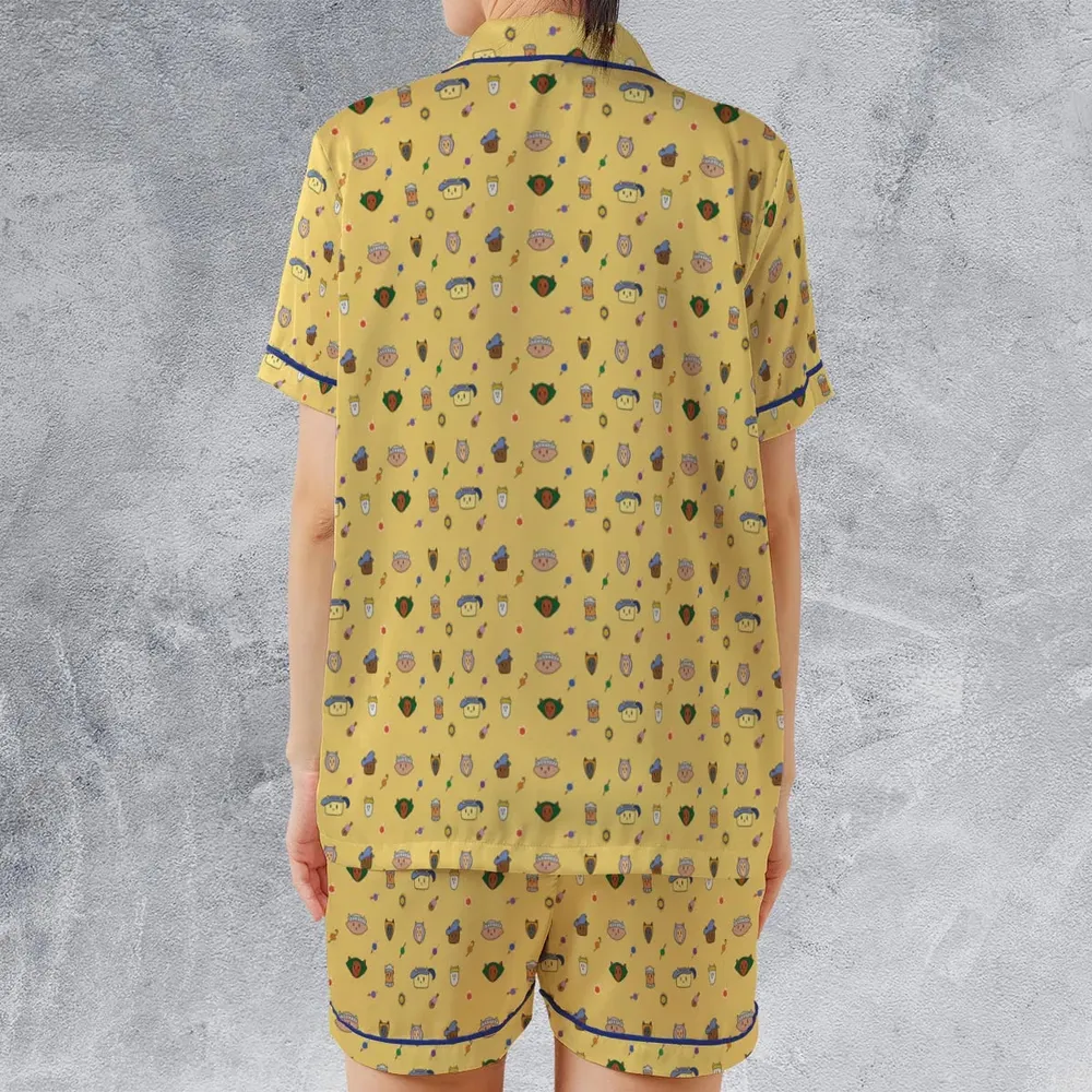 Cat DND Classes Pattern Satin Short-Sleeve Pajamas Set - 2