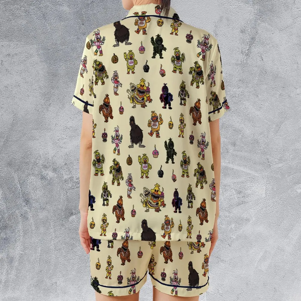 Chica Chicken Five Nights at Freddy's Pattern Satin Short-Sleeve Pajamas Set - 2