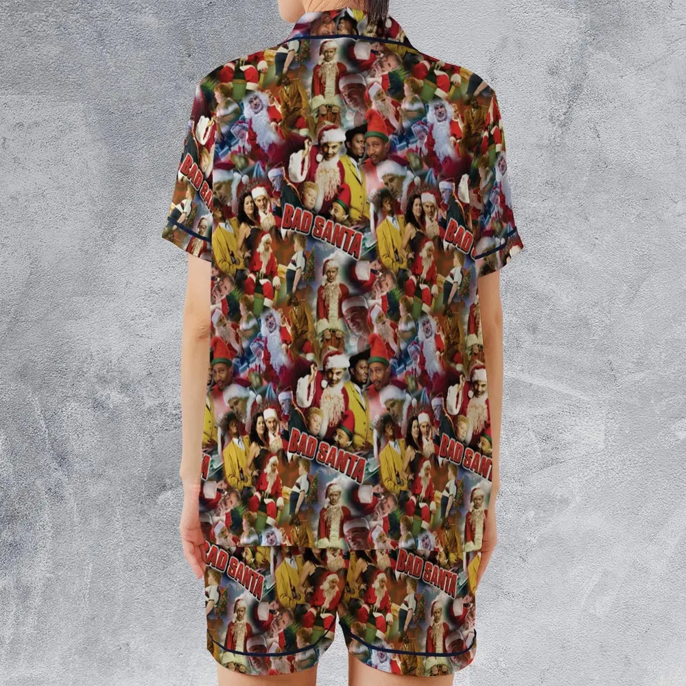 Bad Santa Pattern Satin Short-Sleeve Pajamas Set - 2