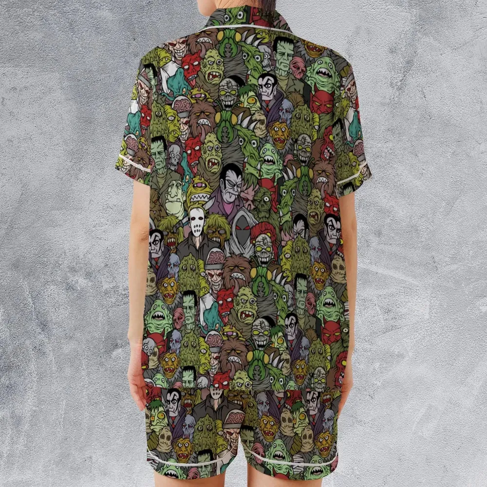 All The Monsters Are Here Satin Short-Sleeve Pajamas Set - 2