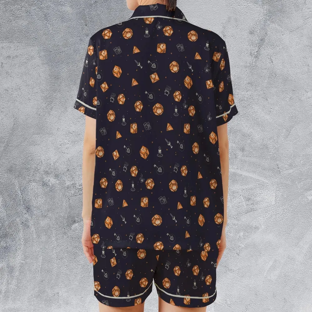 Halloween Dices Pattern Satin Short-Sleeve Pajamas Set - 2