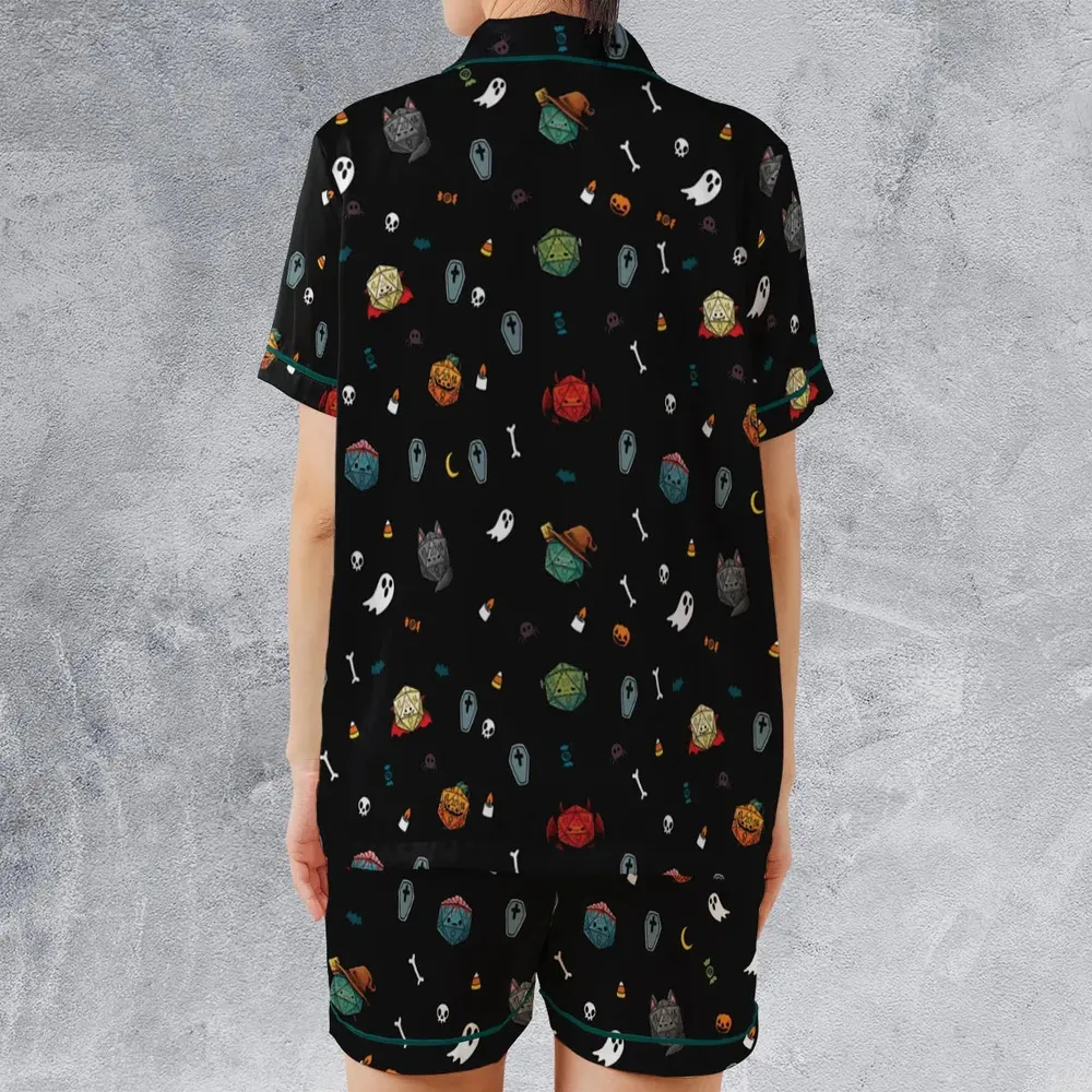 Halloween DND Dices Pattern Satin Short-Sleeve Pajamas Set - 2