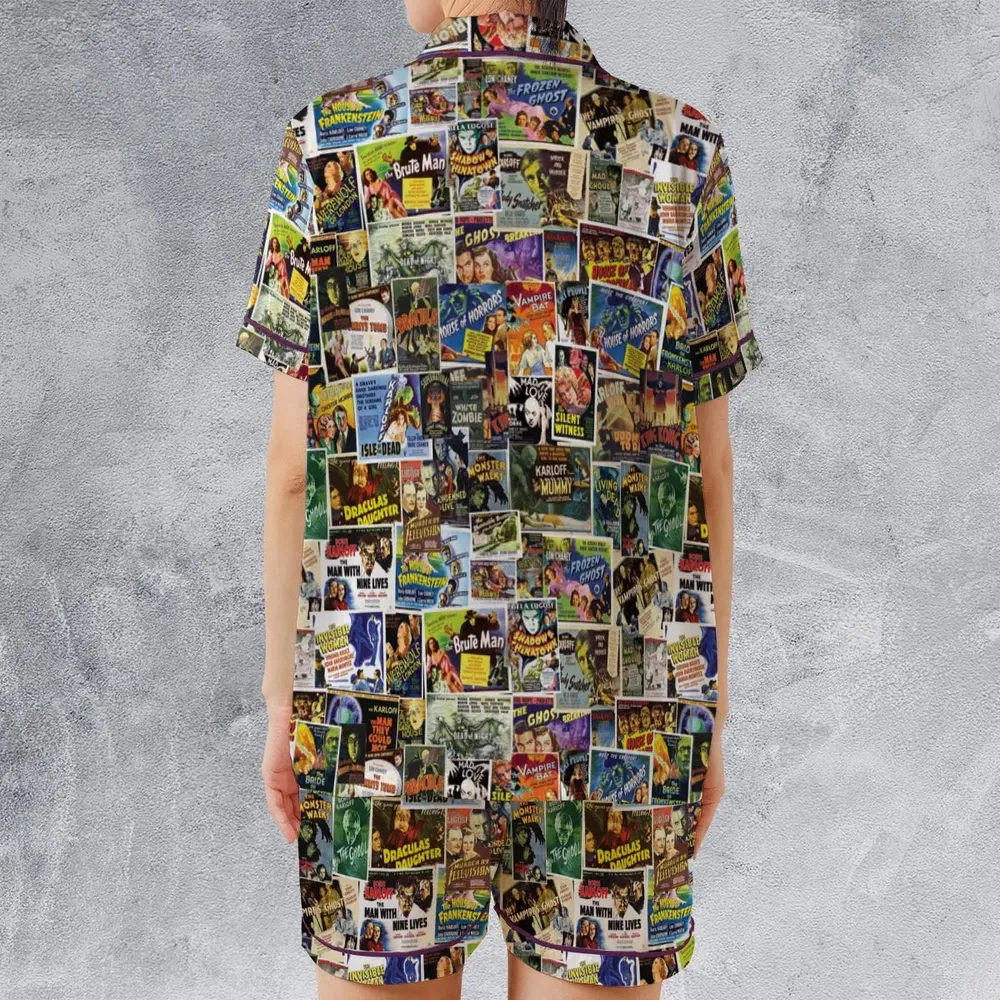 Vintage Horror Movies Satin Short-Sleeve Pajamas Set - 2