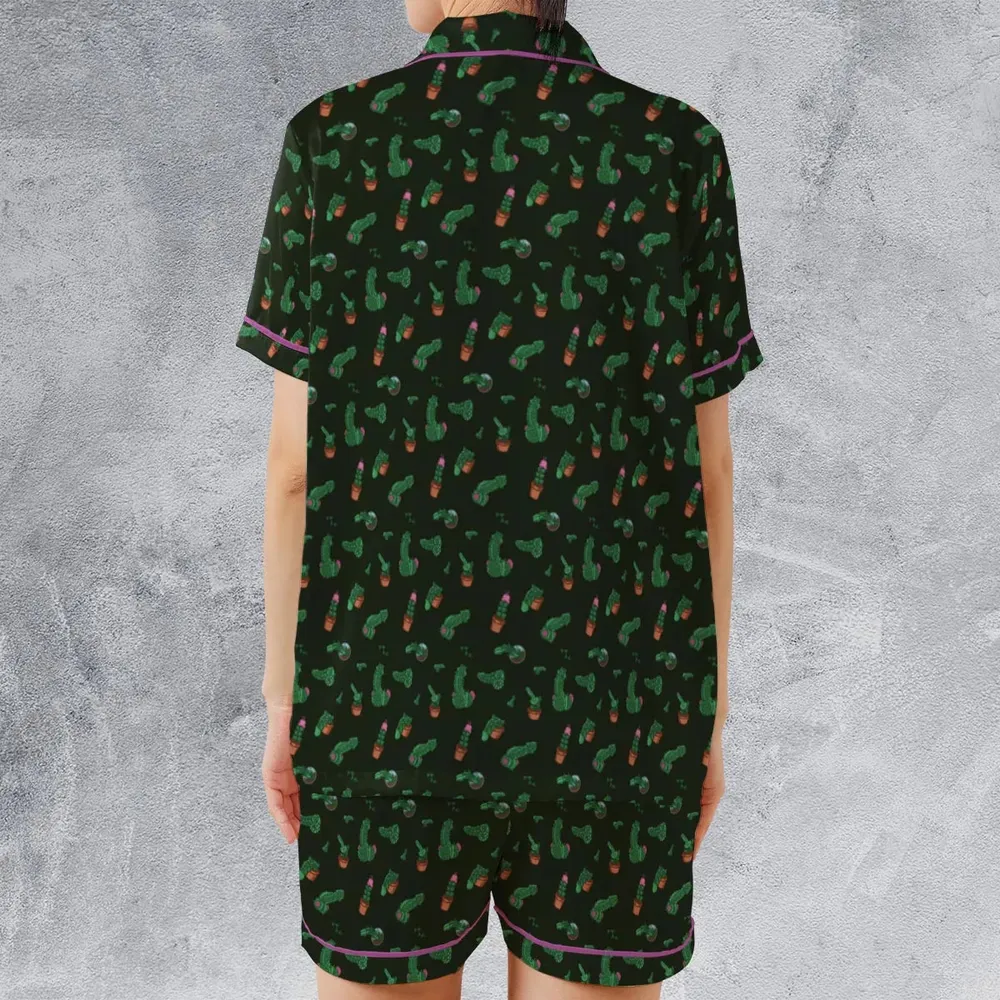 Funny Plants Pattern Satin Short-Sleeve Pajamas Set - 2