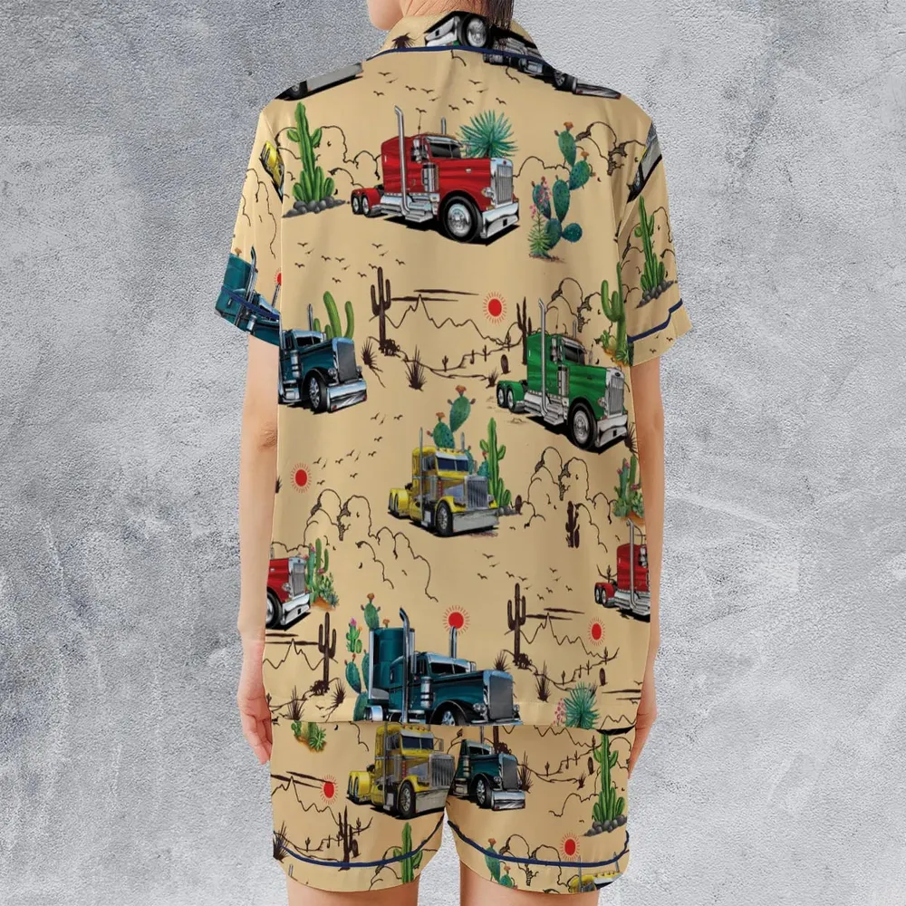Peterbilt Semi Truck Pattern Satin Short-Sleeve Pajamas Set - 2