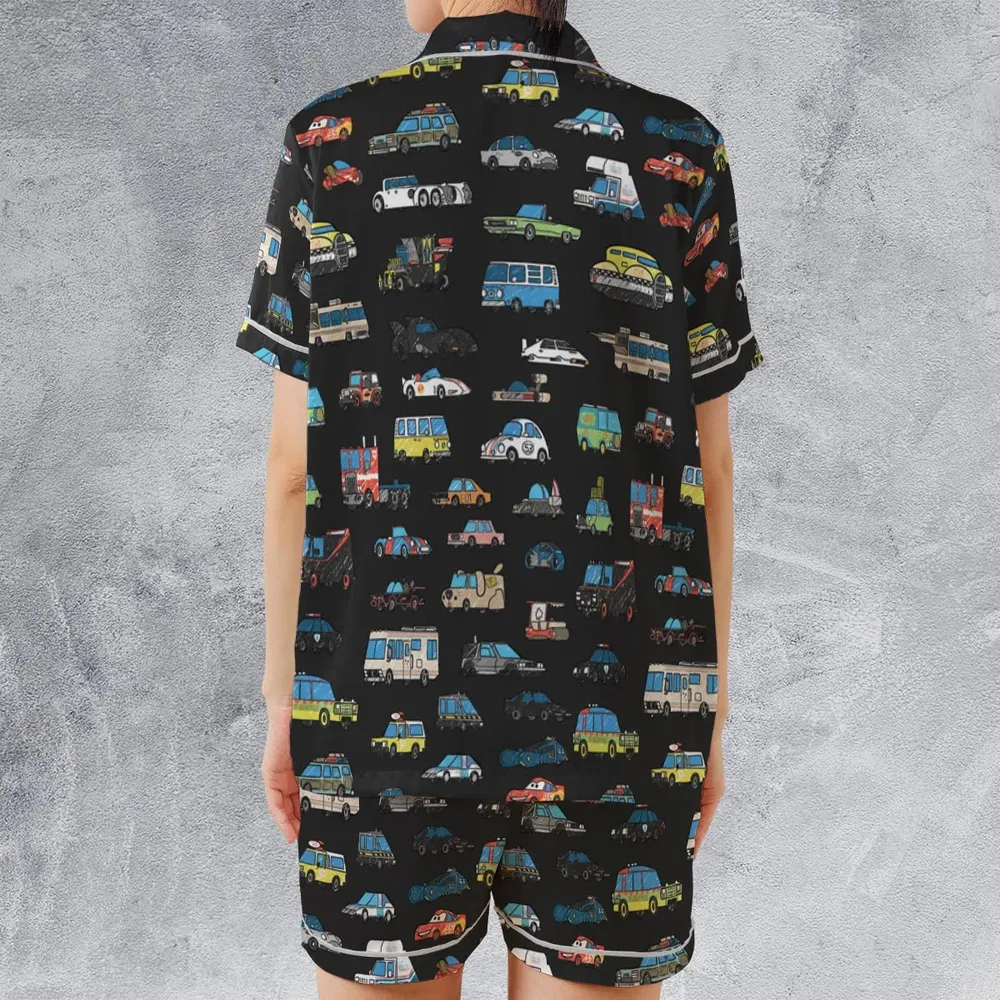 Movie Cars Pattern Satin Short-Sleeve Pajamas Set - 2