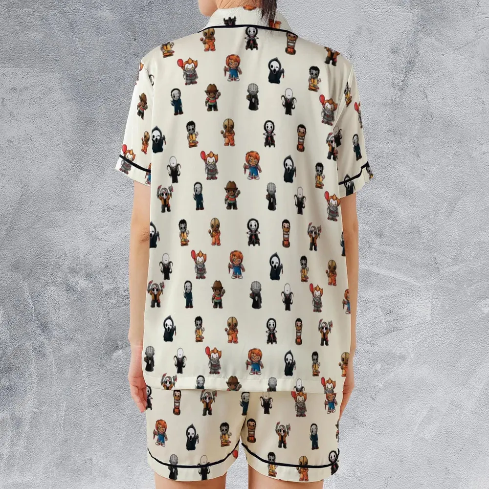 Horror Movies Characters Pattern Satin Short-Sleeve Pajamas Set - 2