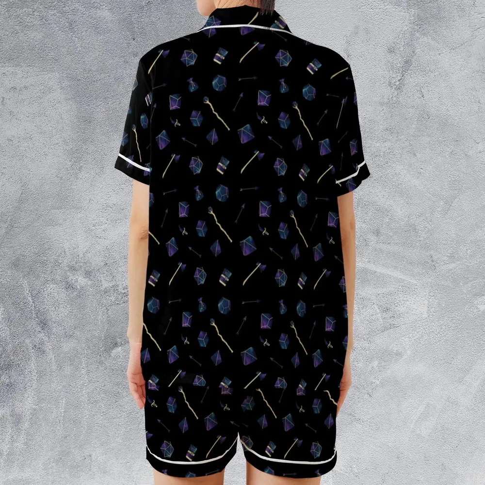 Galaxy In Dice DnD Pattern Satin Short-Sleeve Pajamas Set - 2